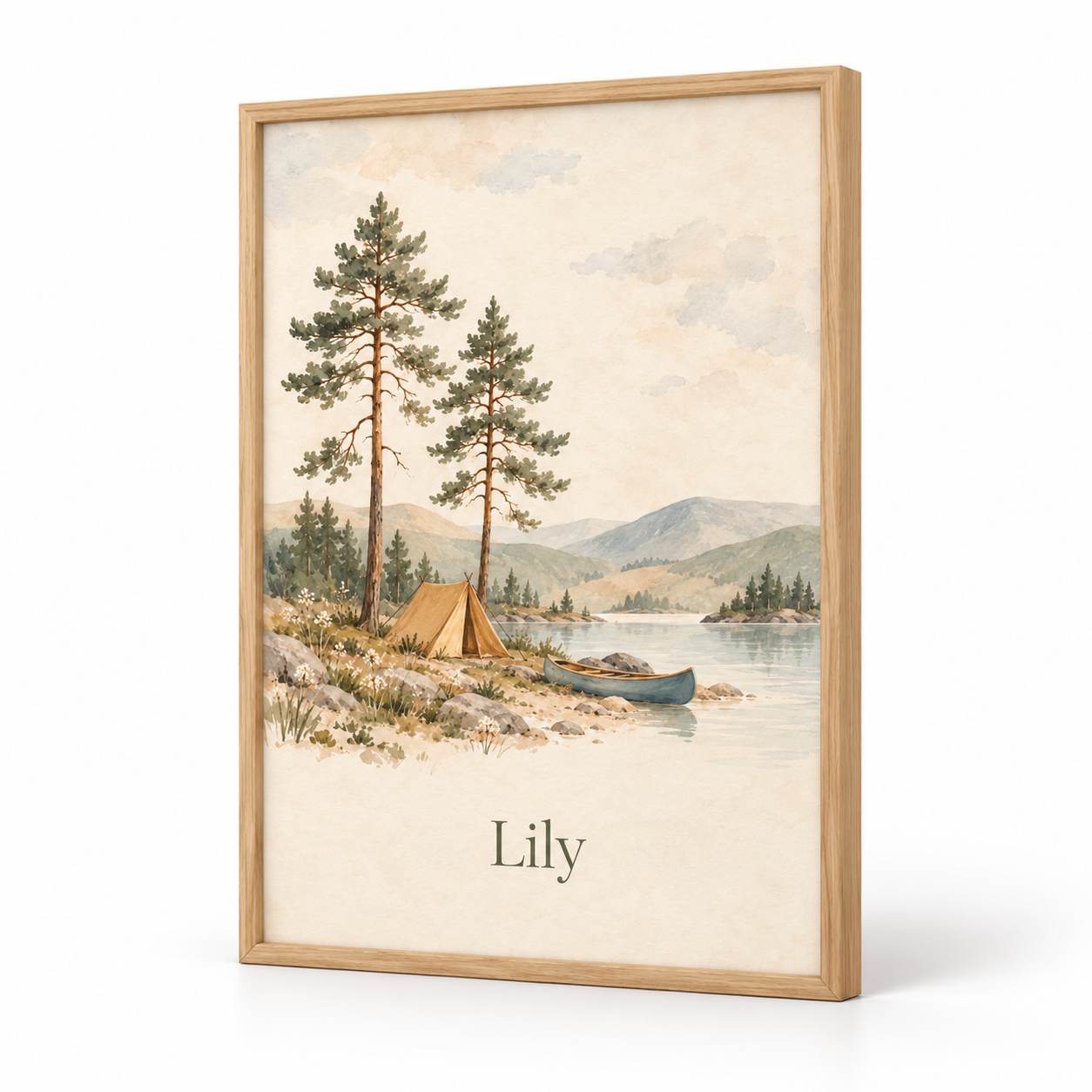 Forest Camping Weekend personalised poster, standalone product view, example name Lily