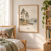 Forest Camping Weekend personalised poster, in a child's bedroom, example name Lily
