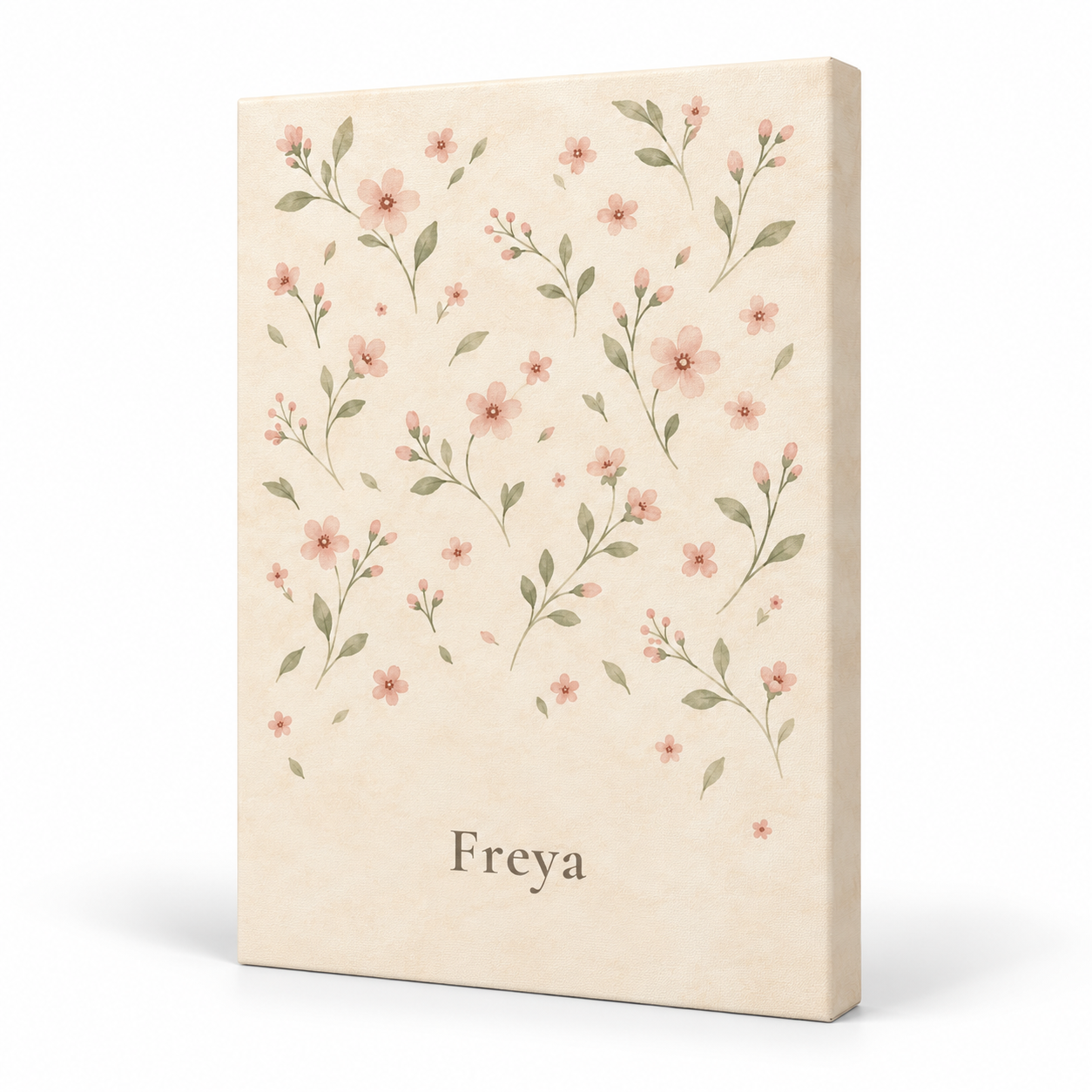 Flower Sprig Pattern personalised canvas, standalone product view, example name Freya