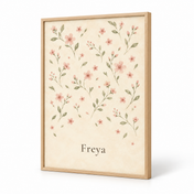 Flower Sprig Pattern personalised poster, standalone product view, example name Freya