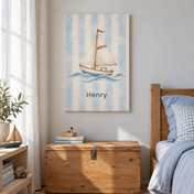 Little Sailboat Club personalised canvas, in a child's bedroom, example name Henry