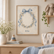 Gentle Ribbon Bow personalised poster, in a child's bedroom, example name Ella