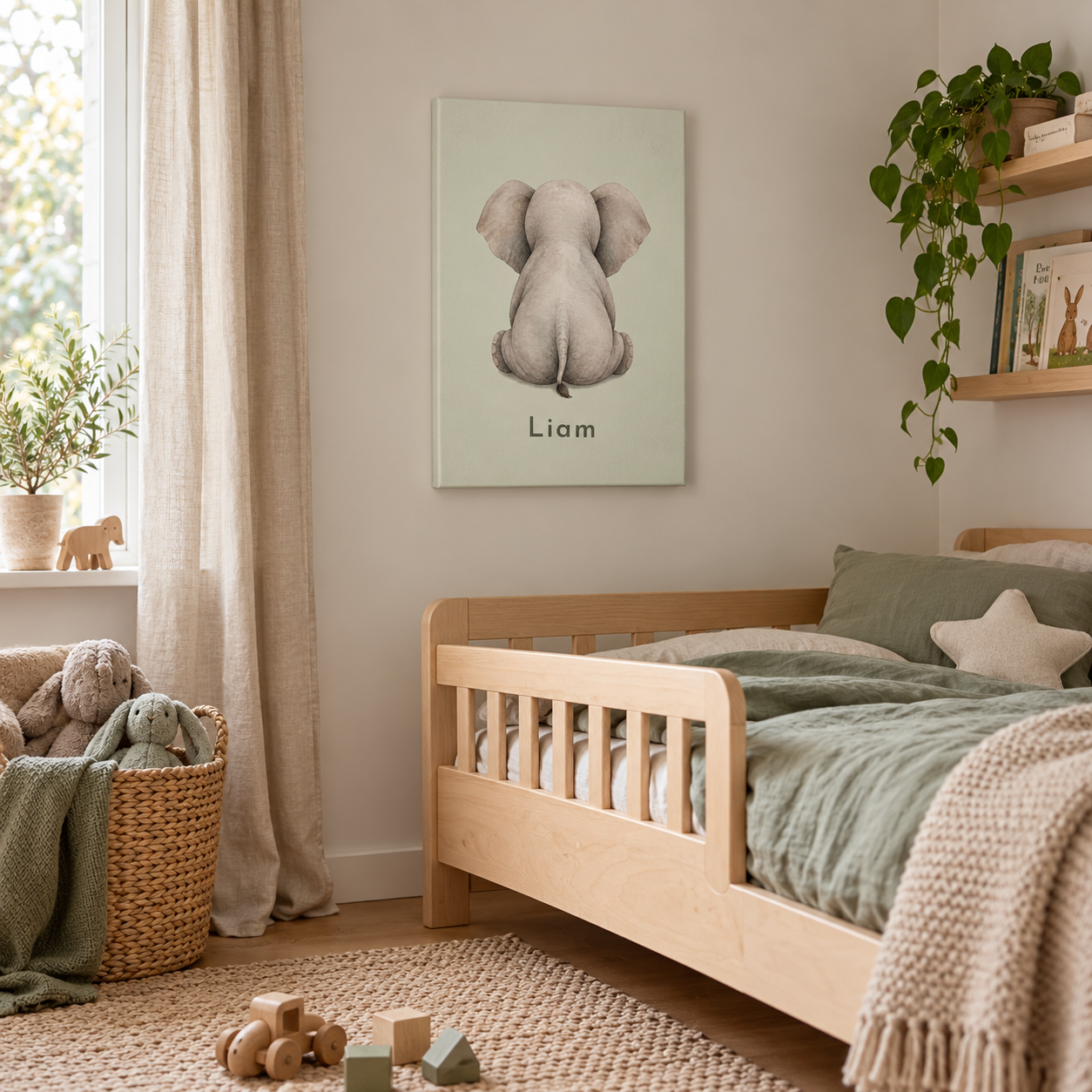 Gentle Elephant canvasugc with example name Liam
