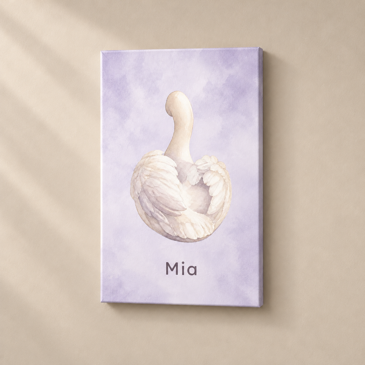 Gentle Swan canvasstand with example name Mia