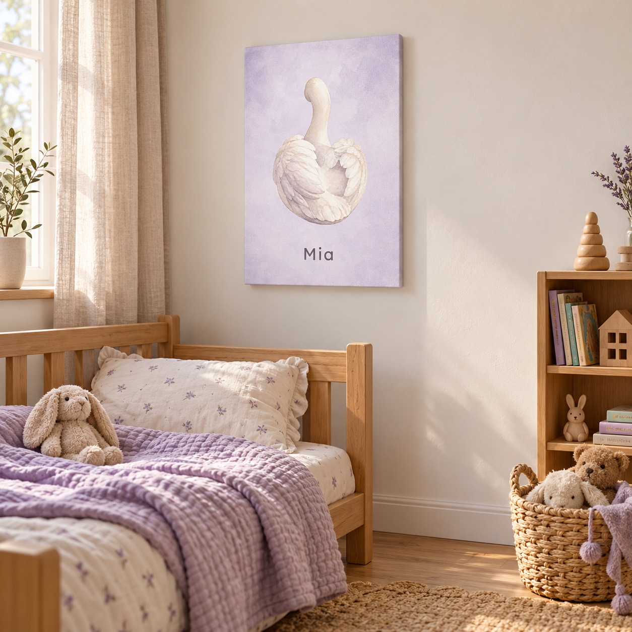 Gentle Swan canvasugc with example name Mia