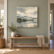 Lake Beneath the Mist 60 x 60 cm canvas in a European interior