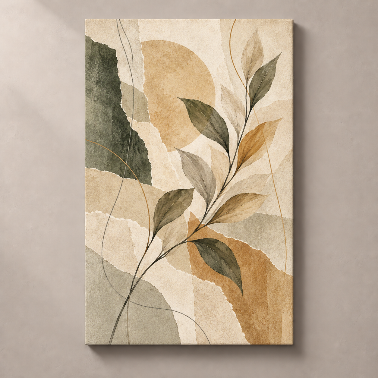 Layered Paper Leaves - vertical canvas product view