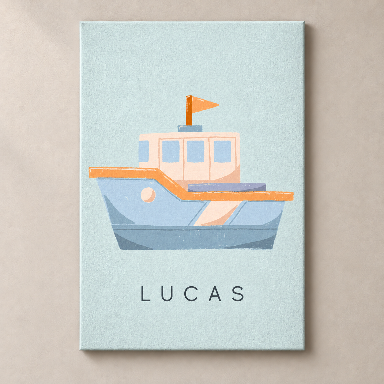 Little Boat personalised canvasstand with example name Lucas