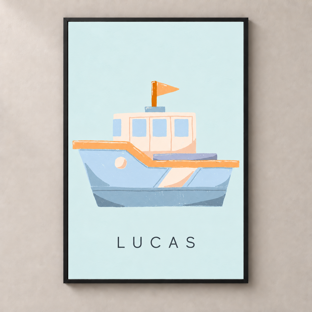 Little Boat personalised posterstand with example name Lucas