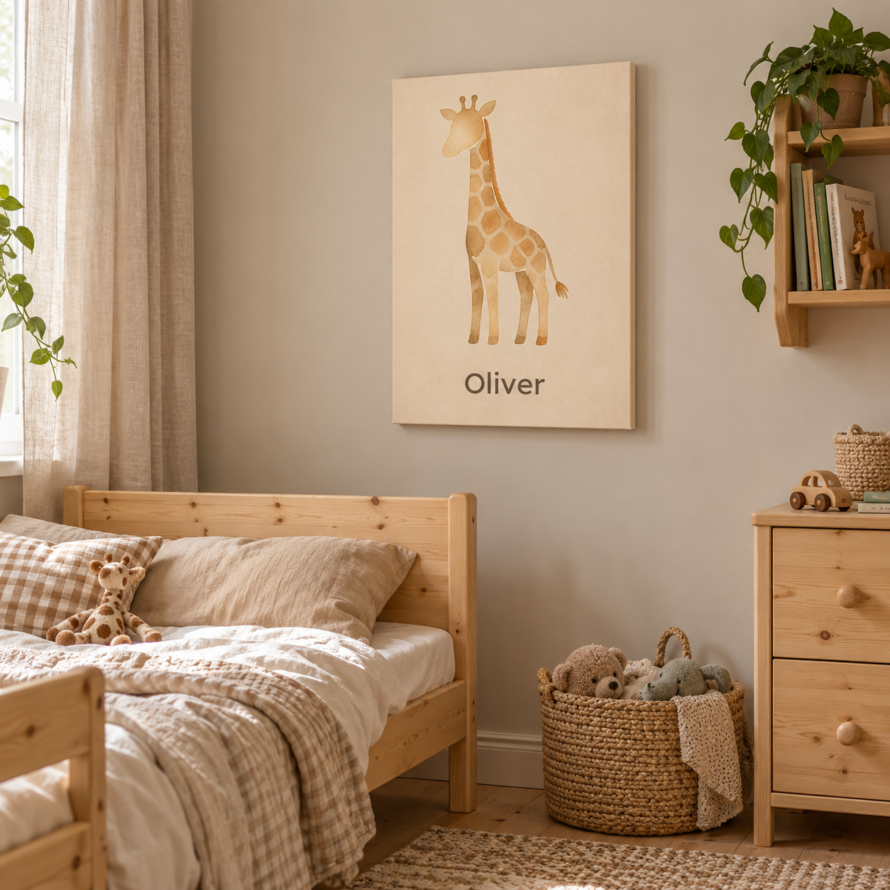 Little Giraffe canvasugc with example name Oliver
