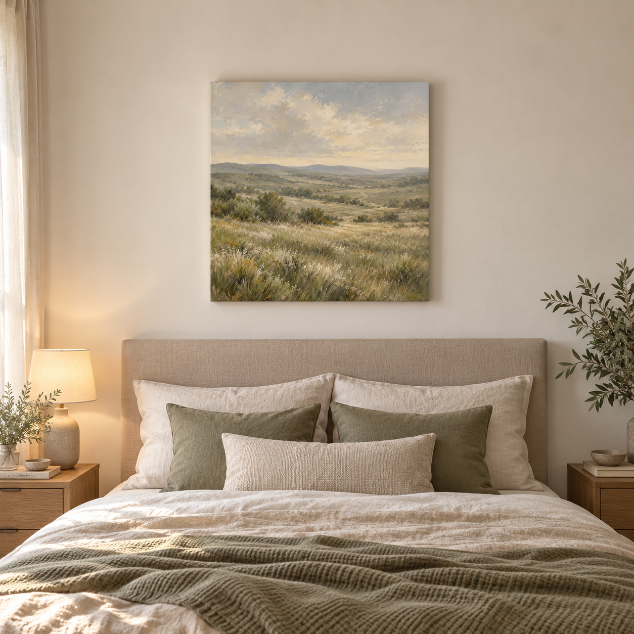 Meadow in Pale Air 60 x 60 cm canvas in a European interior
