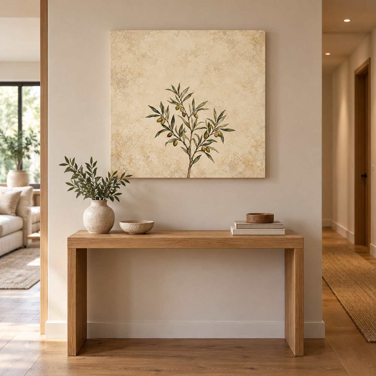 Olive Branch Study 60 x 60 cm canvas in a European interior