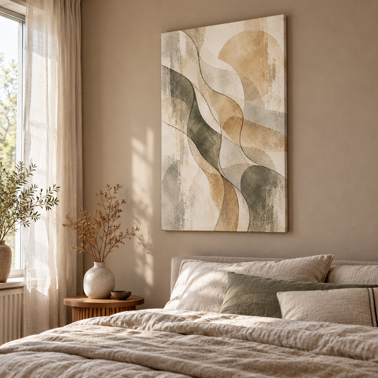 Organic Earth Forms - vertical canvas in a home interior