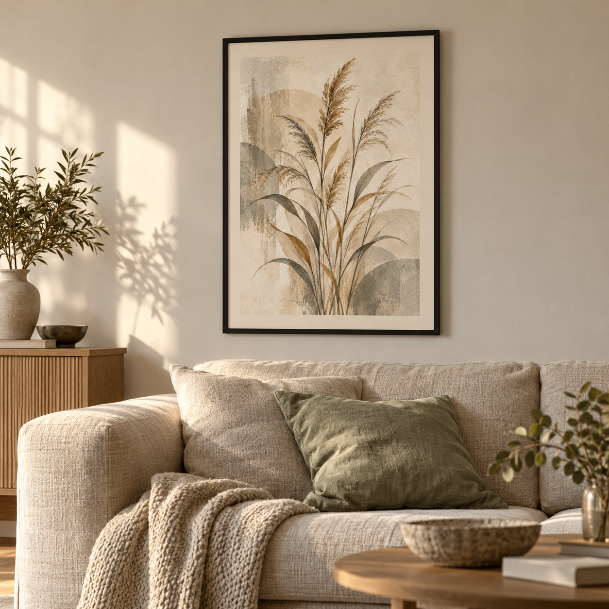 Reeds In Still Air - vertical poster in a home interior