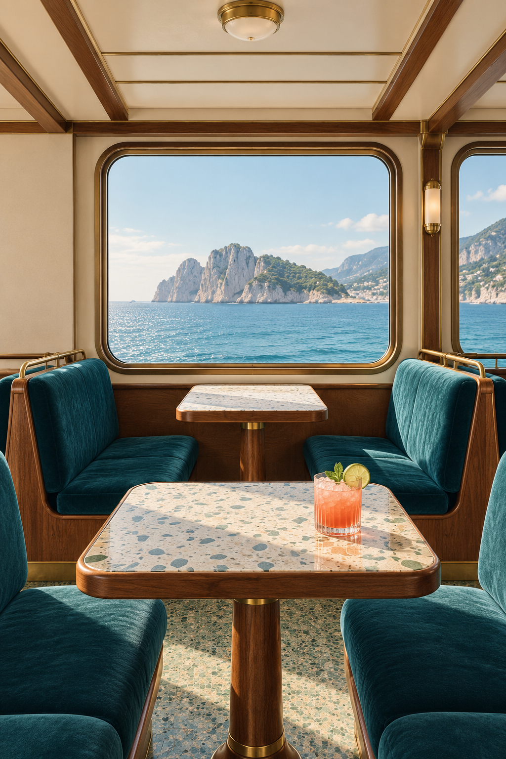 Riviera Reverie — Mediterranean vintage ferry artwork