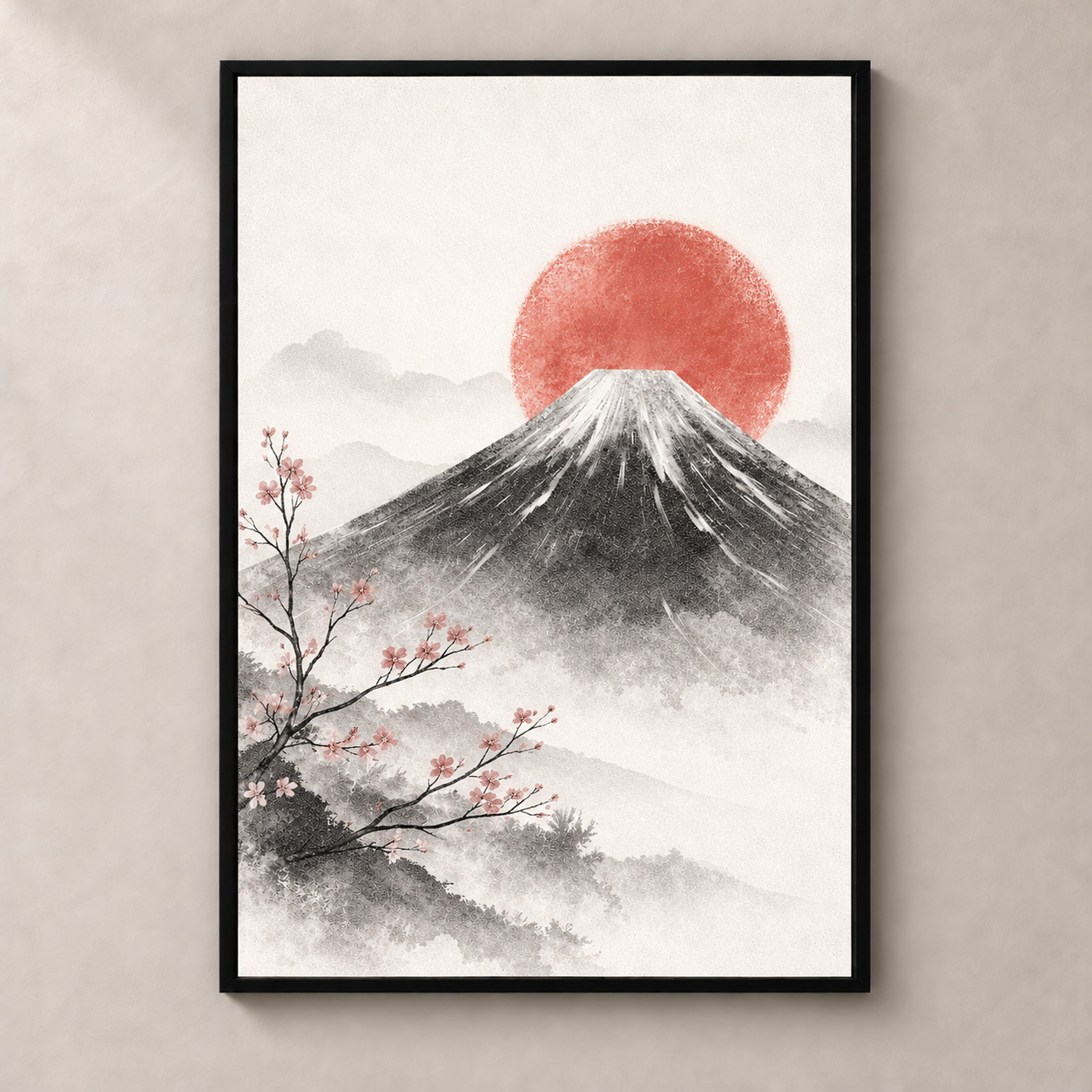 Sakura et Fuji - Poster standalone mockup with black frame