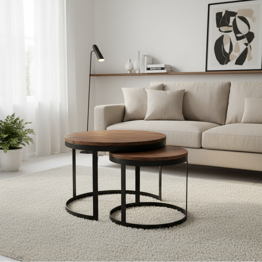 Handgemaakte ambachtelijke ronde salontafelset in premium design
