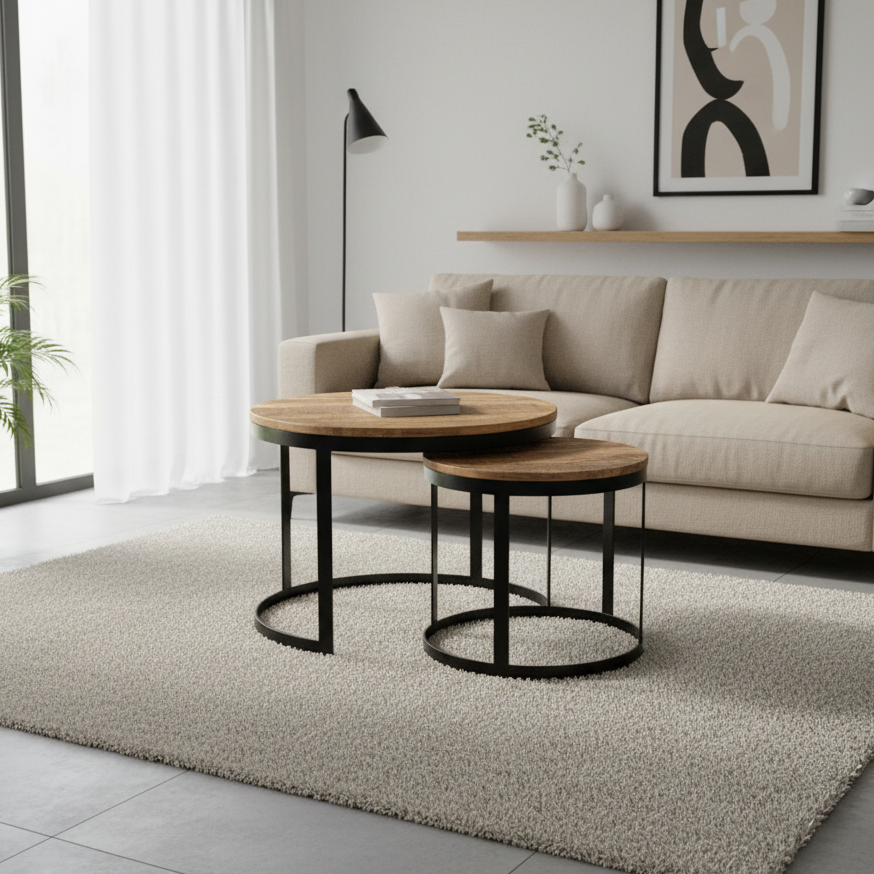 Handgemaakte ambachtelijke ronde salontafelset in premium design