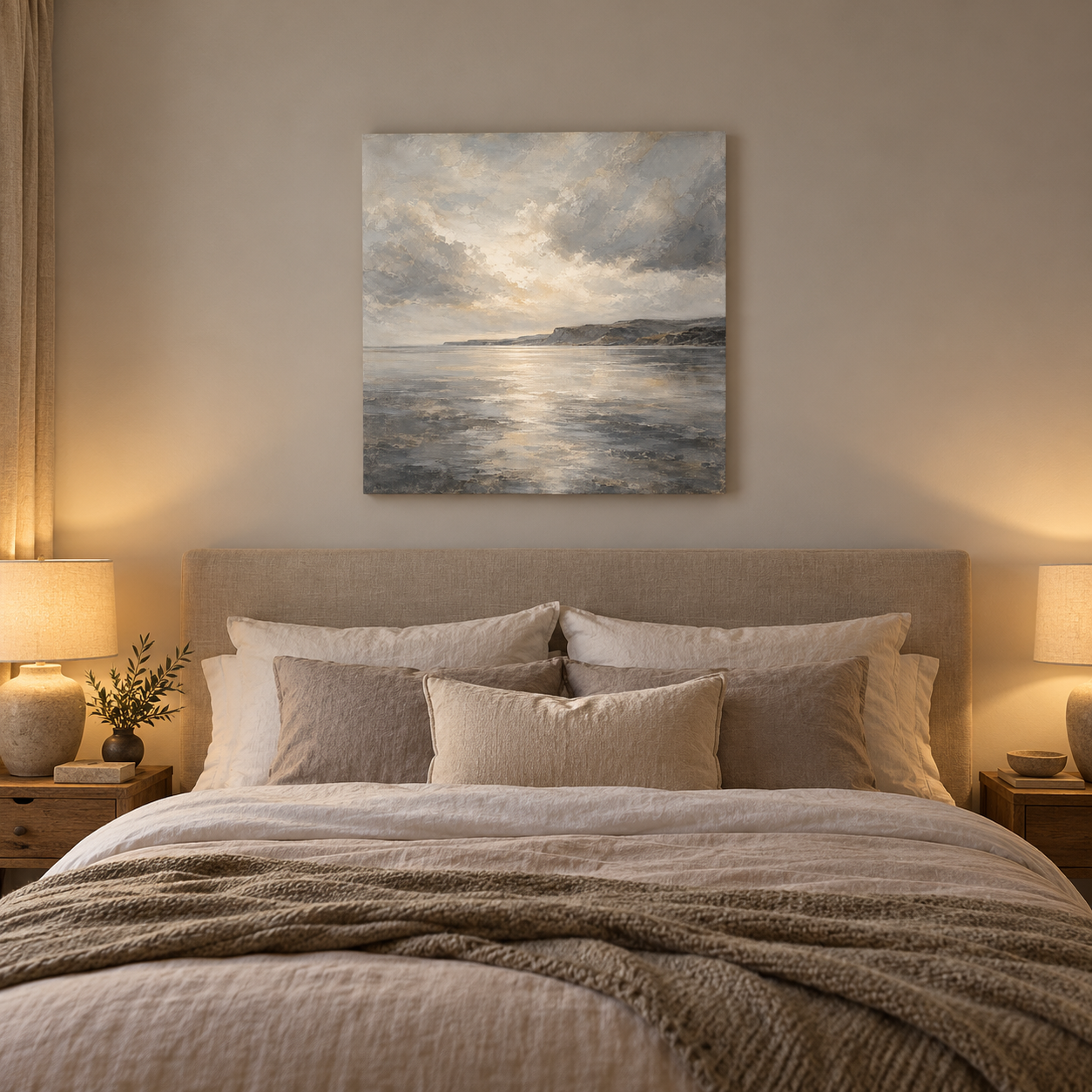 Silver Shore Rest 60 x 60 cm canvas in a European interior
