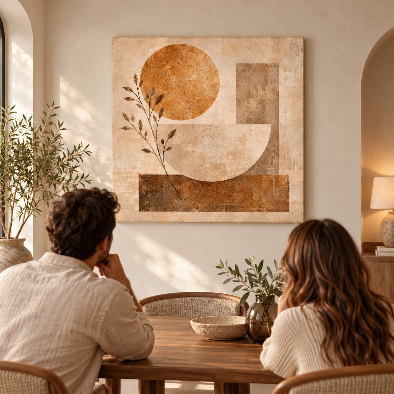 Soft Geometry square canvas in a home